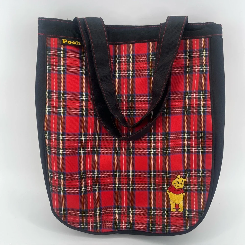 Vintage Disney Winnie The Pooh Embroidered Plaid Tote Bag